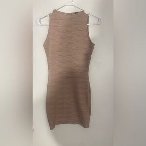 Windsor Tan Textured Mini Dress Summer Wedding Resort BodyCon Romantic Vacation